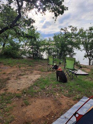 Campsite 65 wirh Charcoal bbq, fire ring, electric and water, overlooking the lake for $25 a night.