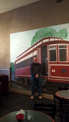 Mural on wall inside Streetcar Station Coffee Shop.