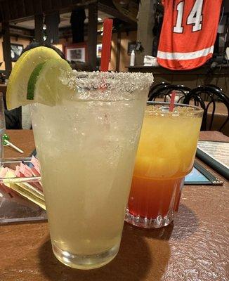 Margarita and tequila sunrise. Cazadores tequila for both