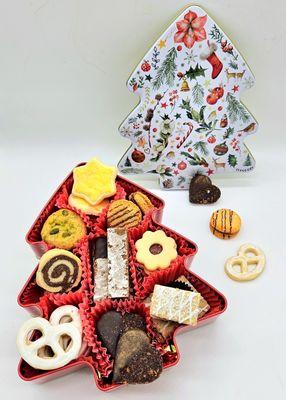 Holiday Cookies in a tree tin