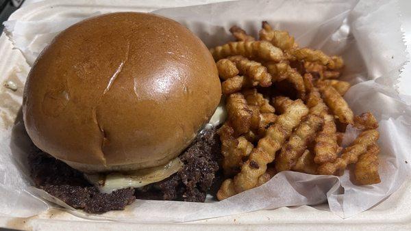 Mushroom & Swiss burger + fries