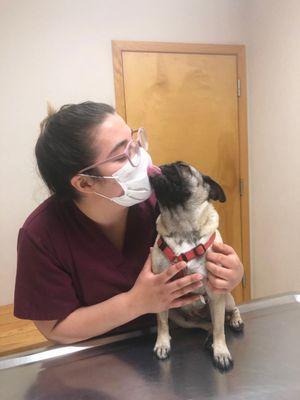 Staff member Jess with a patient