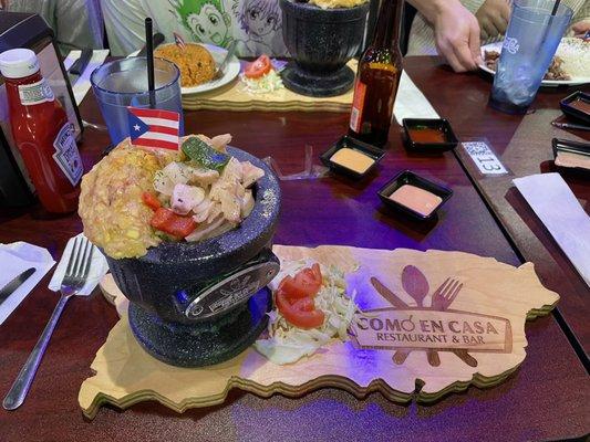 Mofongo with seafood mix.