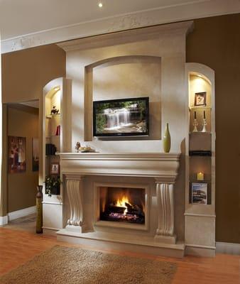 Cast stone fireplace mantel