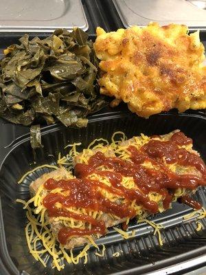 Our Turkey meatloaf dinner with Mac and greens