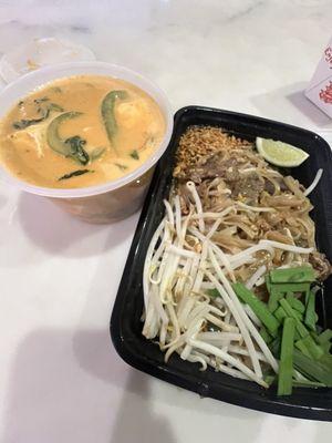 Beef pad Thai + tofu curry