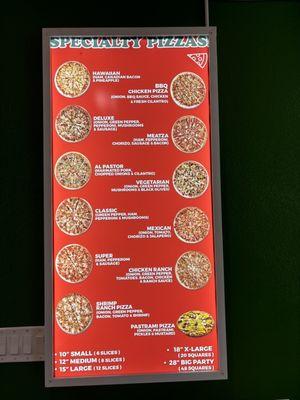 Specialty Pizza Menu!