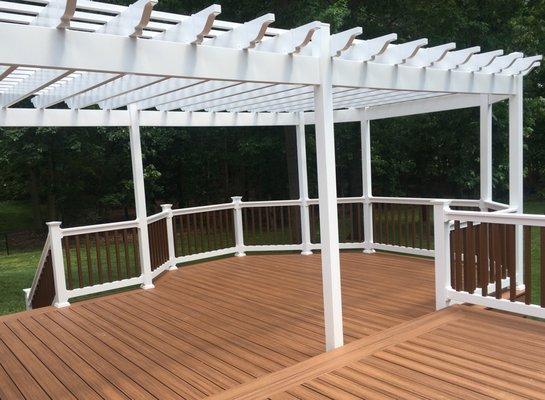 Tiki torch tree deck with pergola