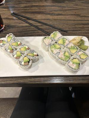 California roll and a Philadelphia roll