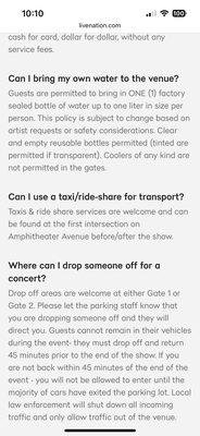 Taxi/ride-share featured on the venue's FAQ page.