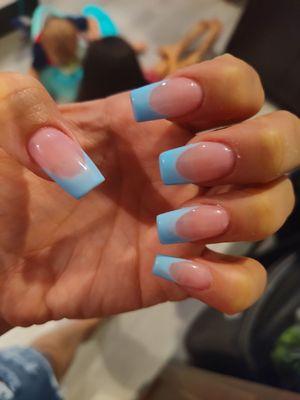 Baby blue French tip gel manicure