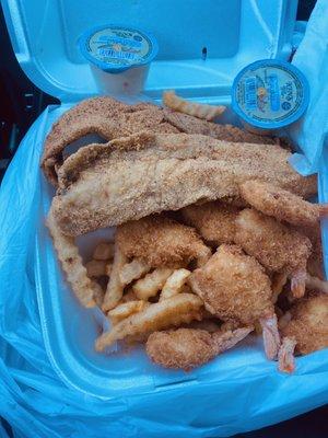 2pcs. Whiting fish & 8 pcs. Of shrimp and fries and drink.