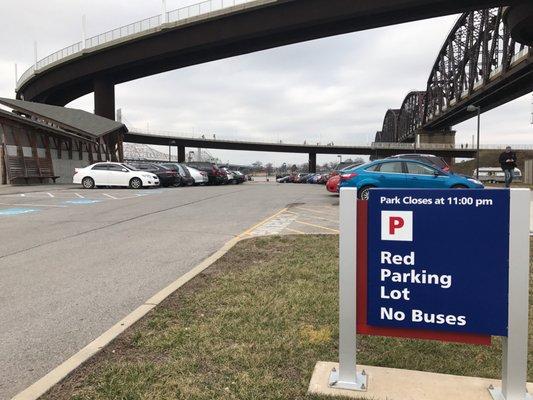 Parking to the left of the Big Four Bridge.