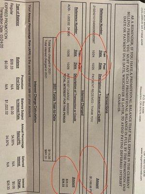 Proof we paid in full 10/24, before the due date, and they charged interest on 10/26 on a zero balance!