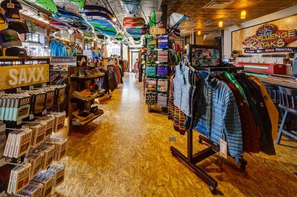 The main level, featuring curated outdoor clothing from local and independent brands