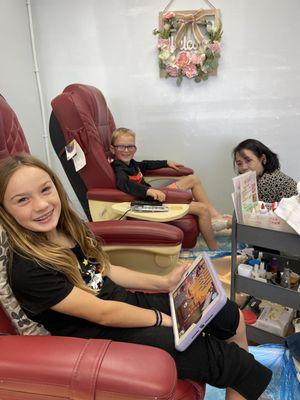 Kids enjoying there pedicures