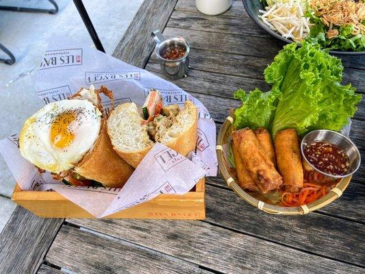 Lemongrass tofu baguette and Royal egg rolls