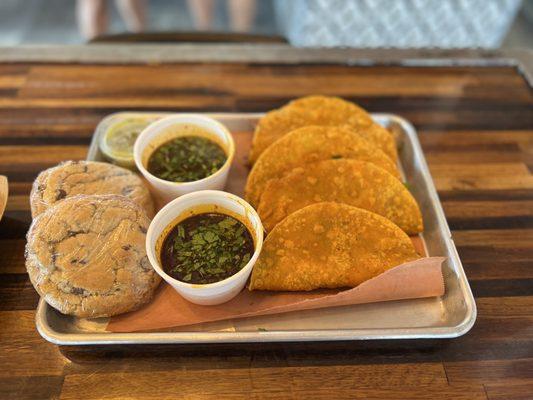 The brisket tacos and cookies