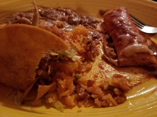 Shredded beef taco and cheese enchilada  combo