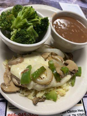 Grilled Chicken Breast, Pinto Beans (Bowl) and Steamed Broccoli