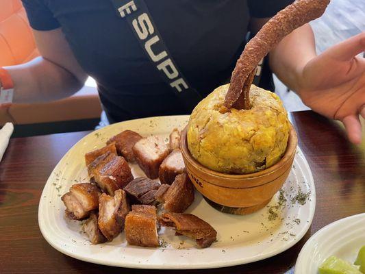 Pork chicharon mofongo