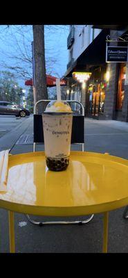 Signature Milk Tea with Boba (Mango Slush in background)