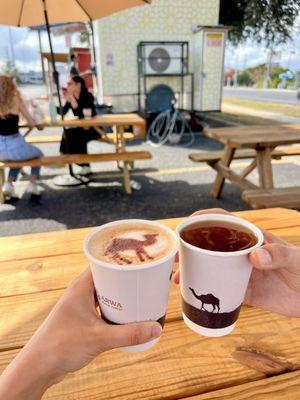 Yemeni latte (hot), red tea (hot)