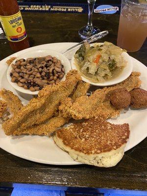 Fried catfish (came with 4), black eye peas, cabbage