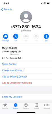 March 25, 2020 Call Log