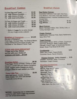 Menu with prices as of 10/19/24