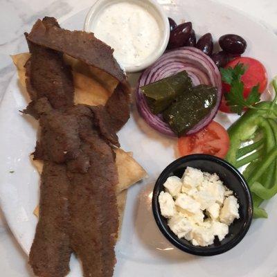 Really nice Greek Appetizer plate; plenty for two people. Can be a meal for one!