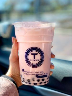 Strawberry litchi green milk tea