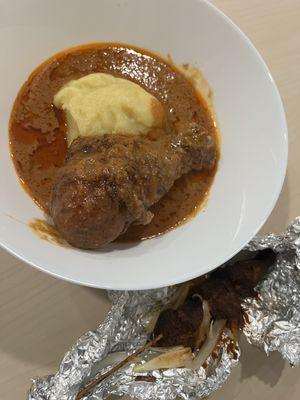 Fufu with peanut soup and fried chicken