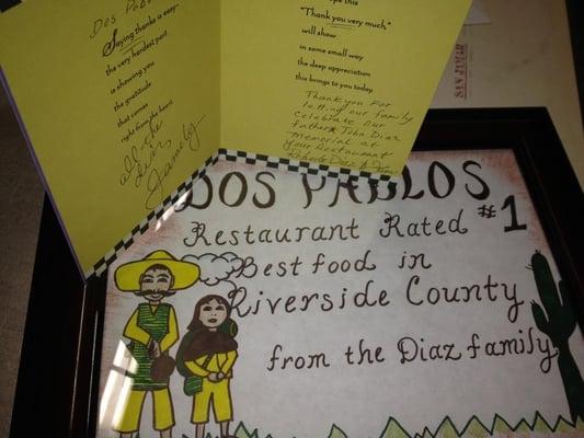 Diaz family rated Dos Pablo's #1 restaurant in Riverside whoop whoop!! Great honor