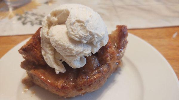 Warm Banana Bread Pudding with Vanilla Ice Cream