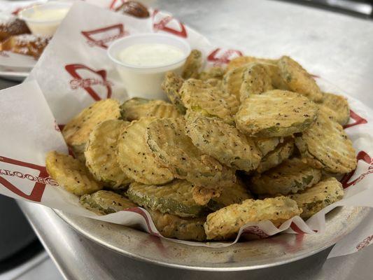 Fried pickles with house made ranch dressing