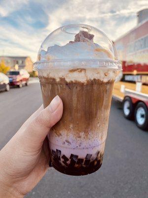 Cold brew bae, iced coffee with ube, whipped cream and coffee jelly. $7, SUPER good!