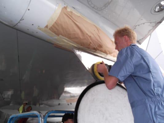 Here's Travis, of Pristine Detailing, LLC, putting his skill and knowledge to work on one of the Engines of Air Force One!