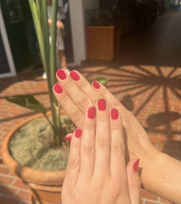 Lovely pink manicure. We offer pedicures as well.