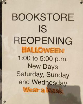 New hours 11/22/20