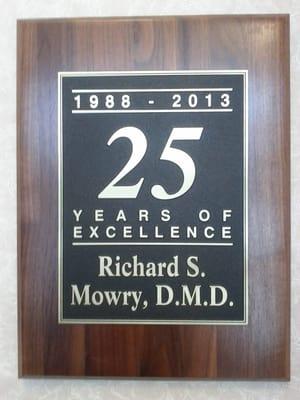 25th Years of excellence award