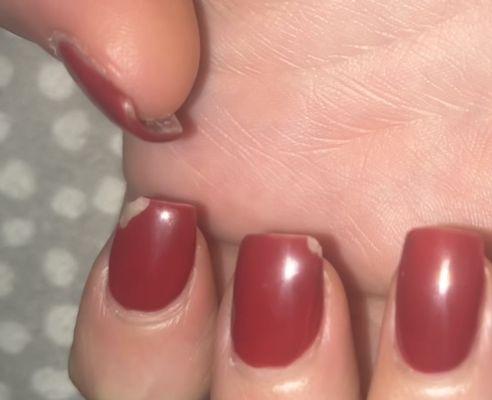 Chipped nails, chipped paint, different lengths. The photo of course makes them look better than they do in real life.