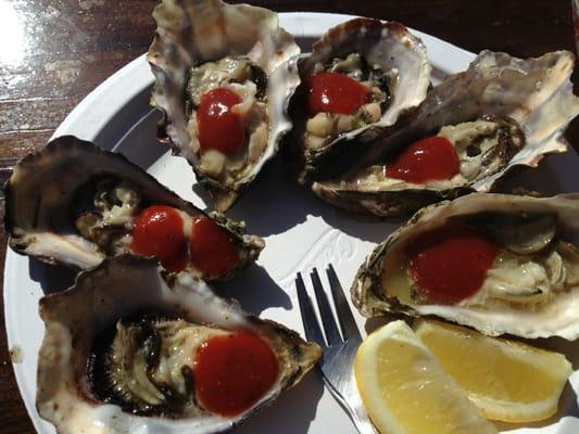 Grilled oysters with garlic butter wasabi sauce. 6 for $13. Sooo good!! It came with a couple pieces of garlic bread too.