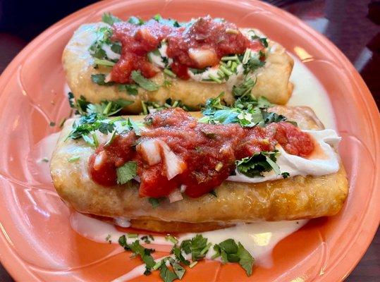 Fried Beef Burritos with Extra Cilantro & Sour Cream