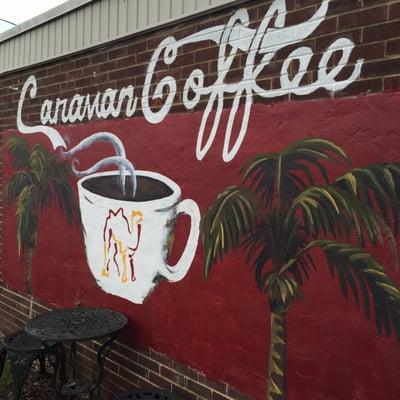 Wall facing the designated parking for Caravan Coffee customers.