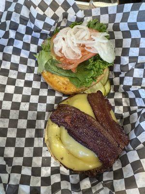 Afterburner Burger with Lettuce, tomato, and onions added. Had the side salad.