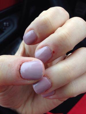 They destroyed my cuticles, as you can see from them still bleeding. Do your cuticles a favor and go somewhere else.