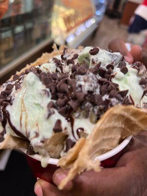 Mint Mint Chocolate Chocolate Chip, waffle bowl, love it