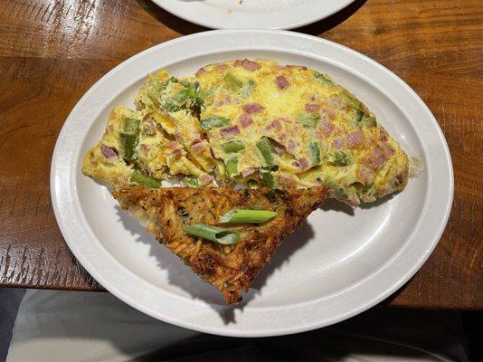 Asparagus omelette with a side of latke