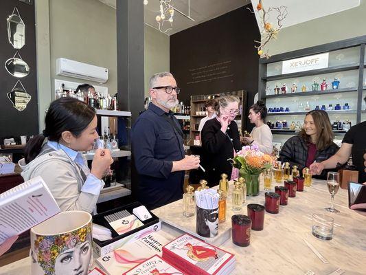 Patrons checking out a French brand of perfume with Sebastian, YouTube's The Perfume Guy host 6/2/24